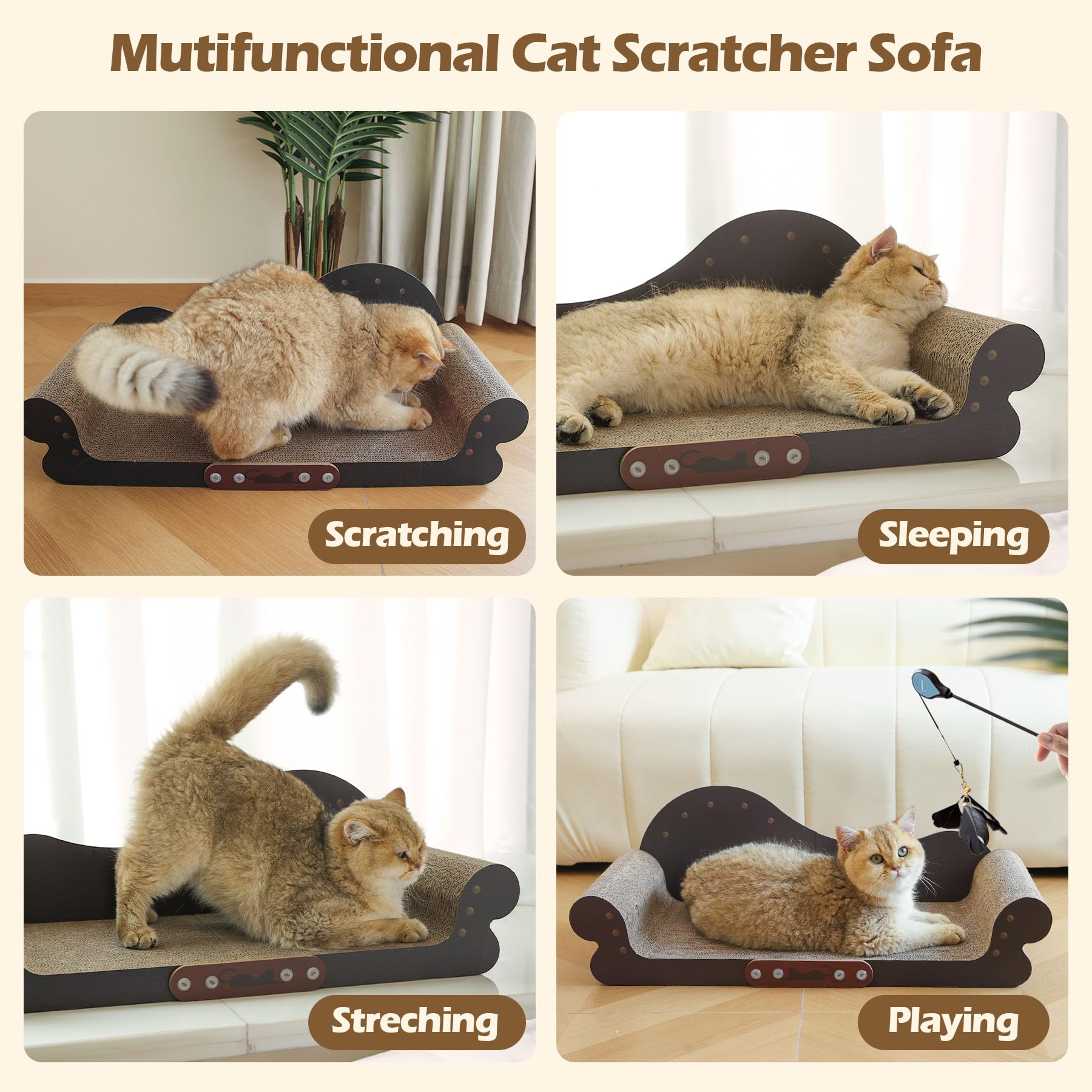 ComSaf cat scratcher bed with pillow armrests offering head and neck support.