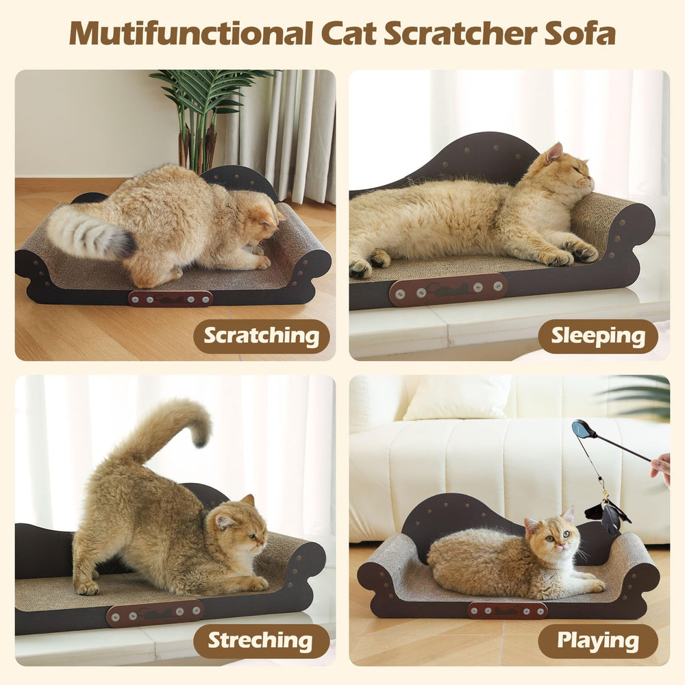 ComSaf cat scratcher bed with pillow armrests offering head and neck support.