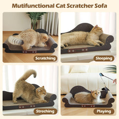 ComSaf cat scratcher bed with pillow armrests offering head and neck support.