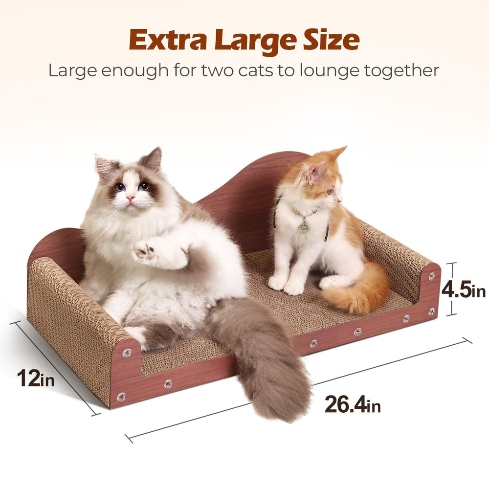 ComSaf cat scratcher bed with two cats lounging and playing together.