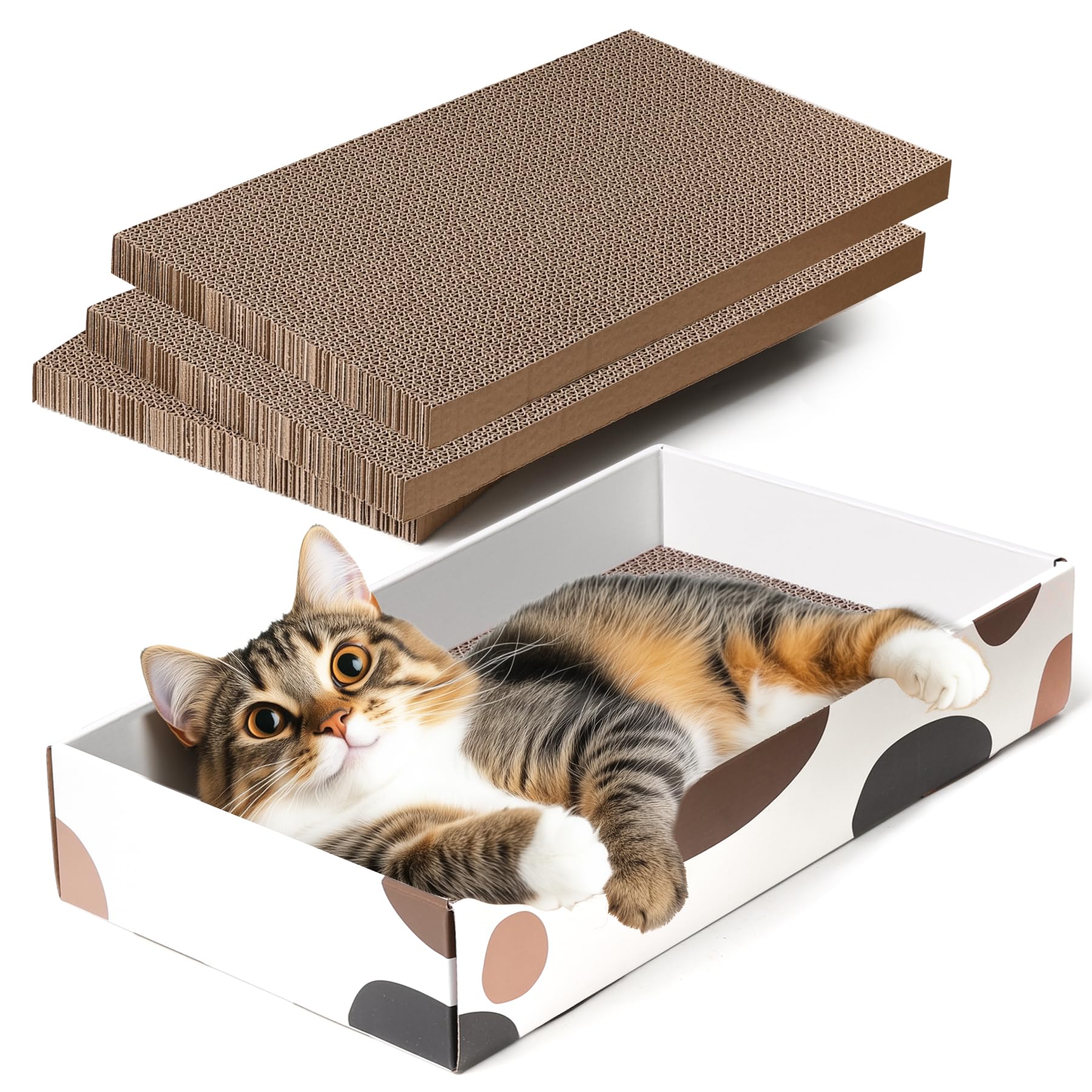 ComSaf cat scratcher cardboard outer view—compact 17x10 inch design protects furniture.