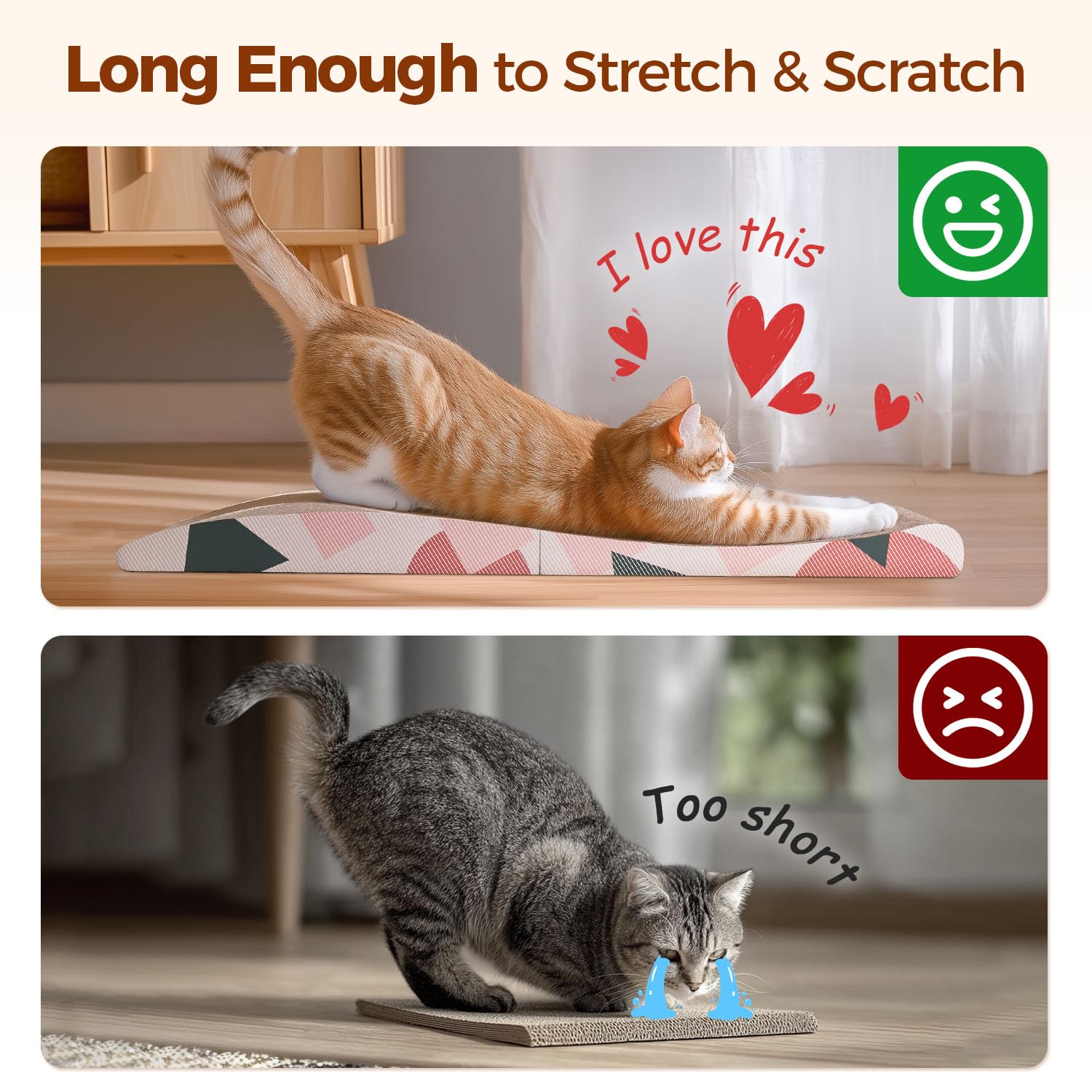 ComSaf cat scratcher 32x10 curved center view highlights comfy lounging.