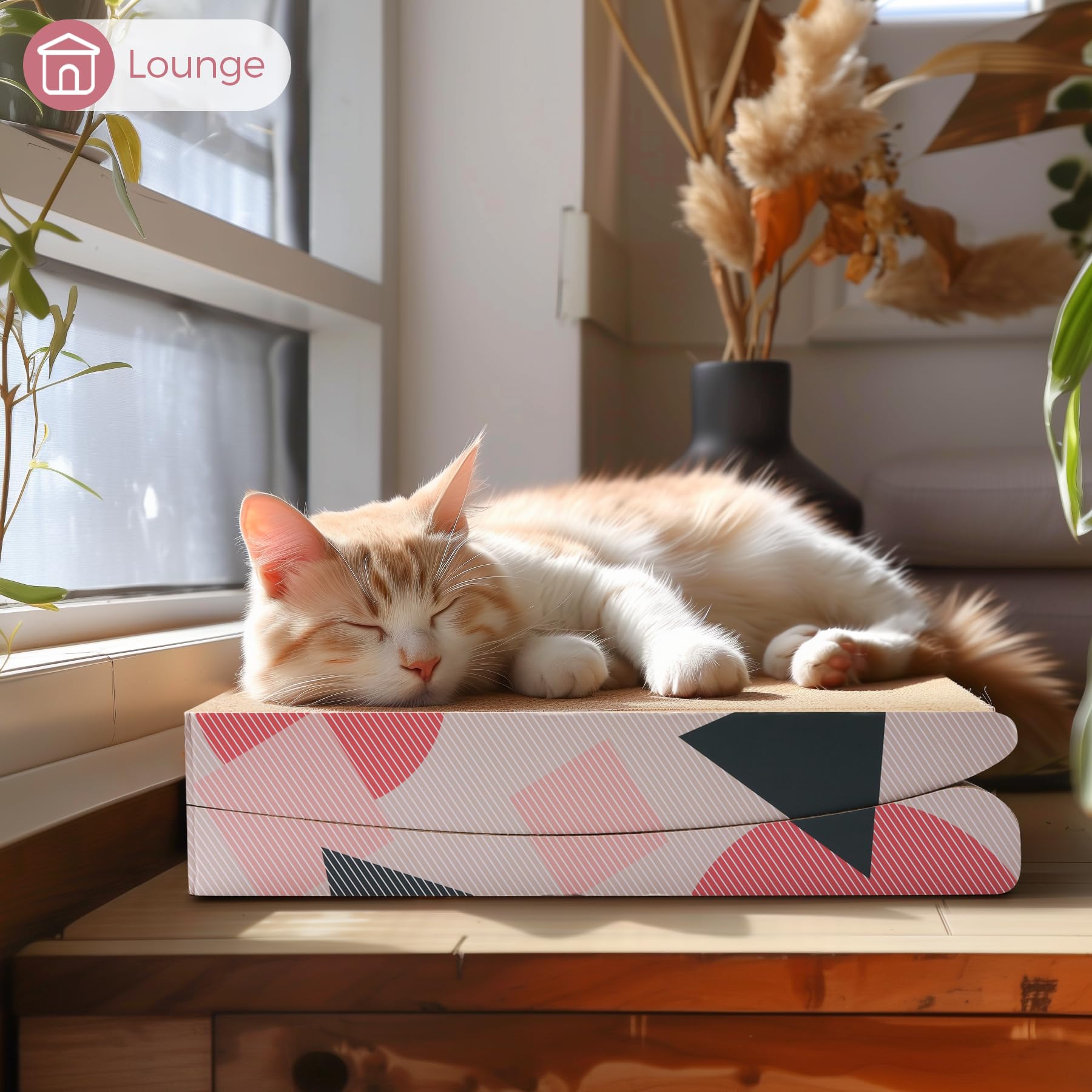 ComSaf cat scratcher 32x10 multi-cat area demonstrates shared lounging.