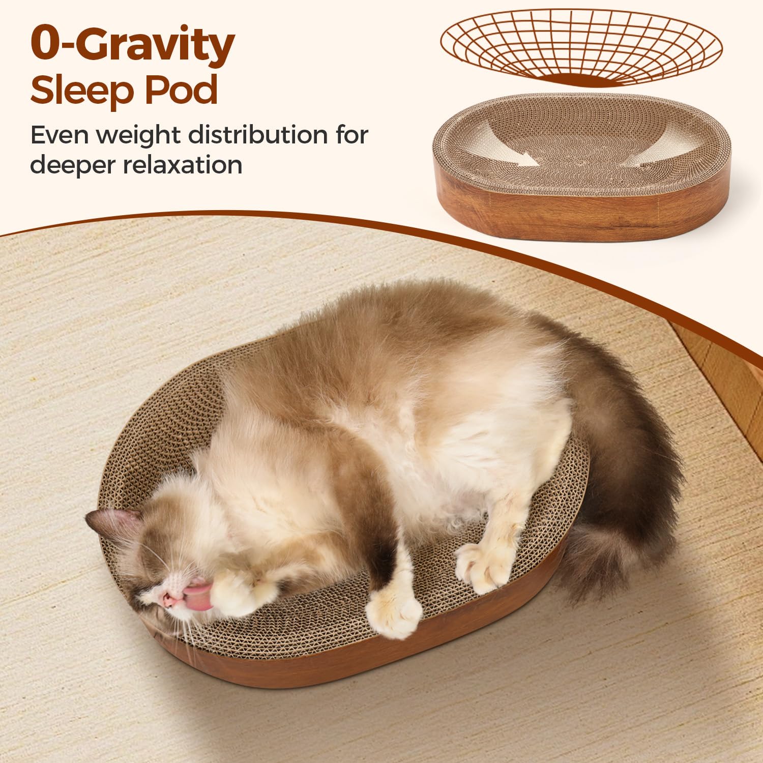 ComSaf corrugated-cardboard material is recyclable and non-toxic for indoor cats.