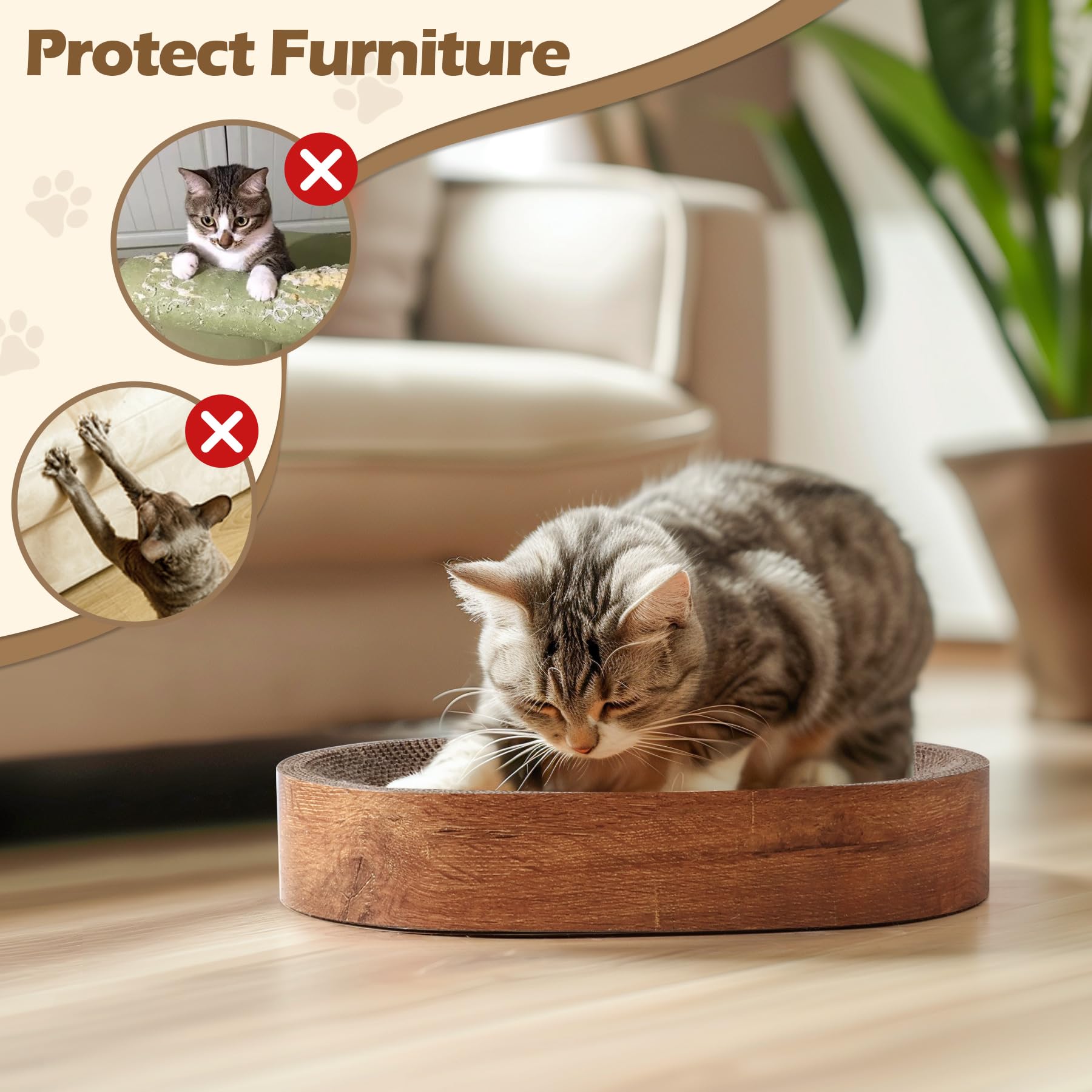 ComSaf indoor-cat-use image shows dual bed and scratcher functionality for cats.
