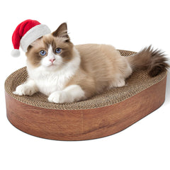ComSaf oval-bed cat scratching board offers a cozy, spine-friendly nap zone for indoor cats.
