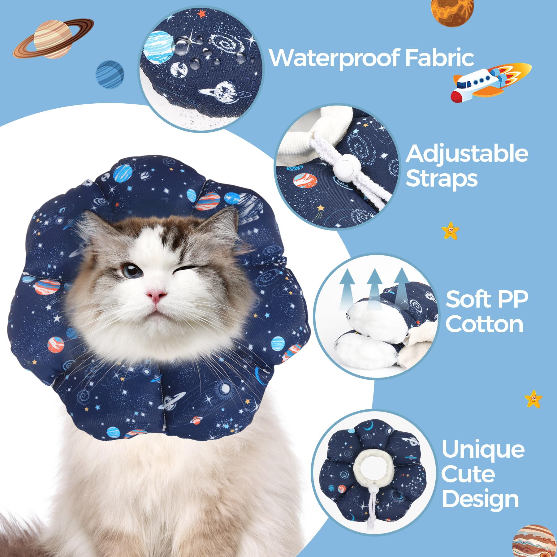 Collar ComSaf para gato cómodo, facilita comer, beber y dormir.