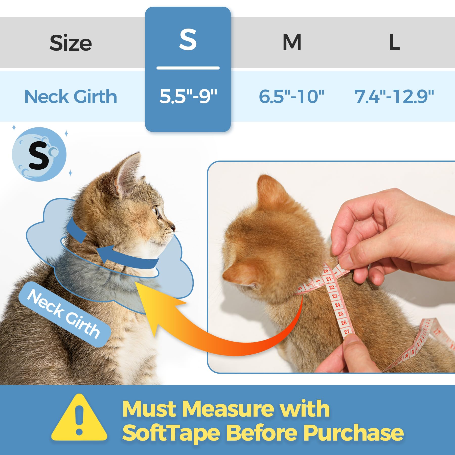 Cono protector de ComSaf para gato tras cirugía, evita lamidos en zonas sensibles.