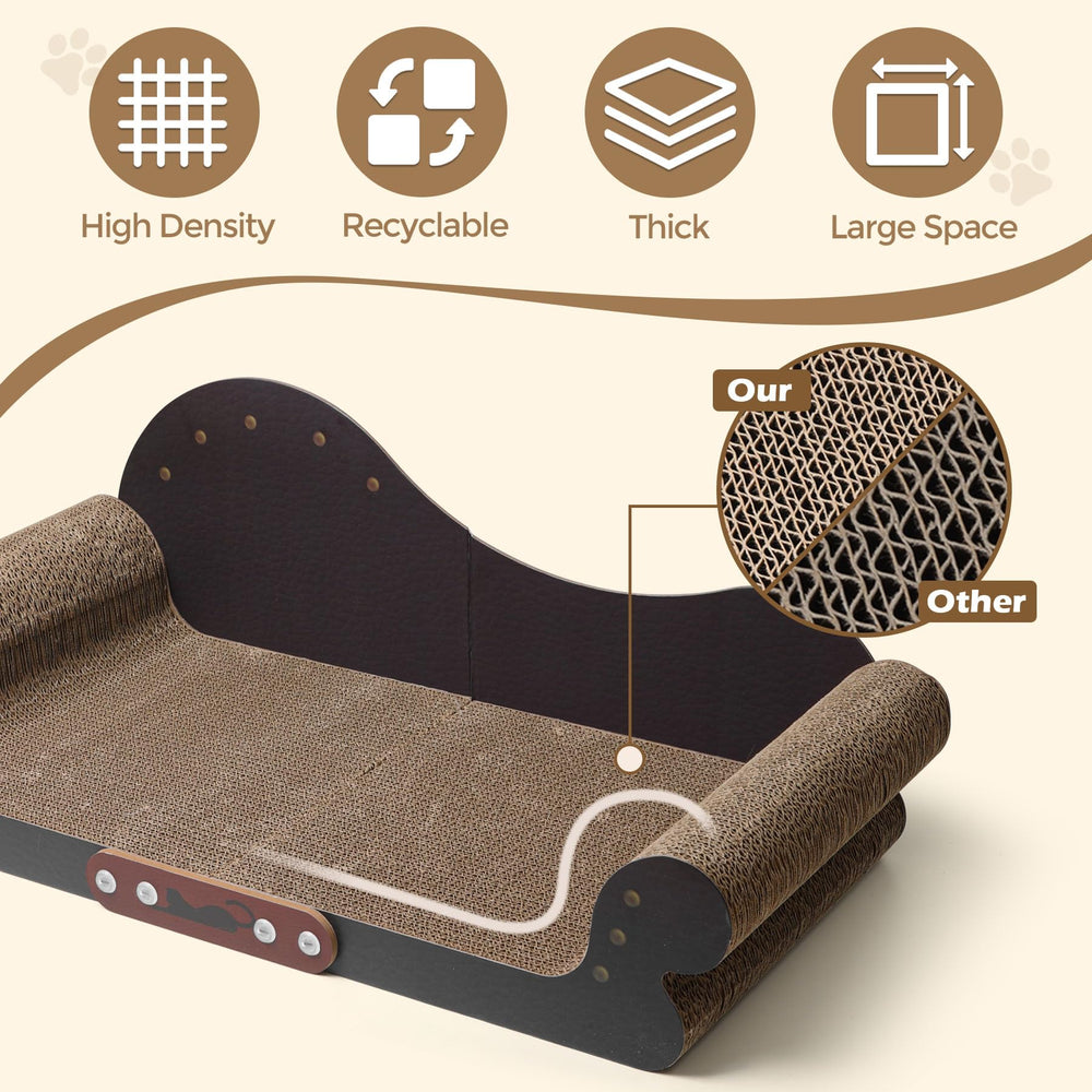 ComSaf durable bark-texture cardboard surface satisfies claws while protecting furniture.