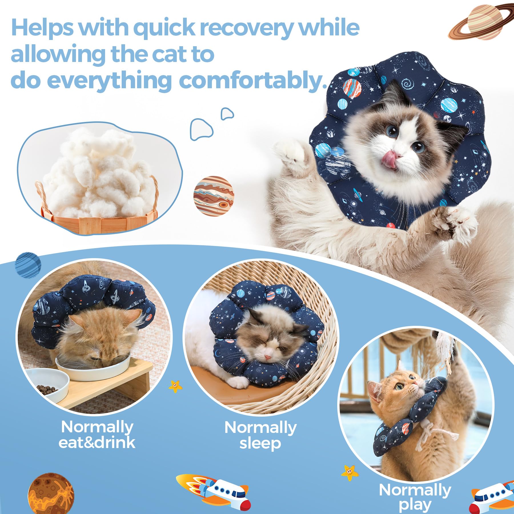 ComSaf galaxy pattern design on cone adds playful appeal during grooming.