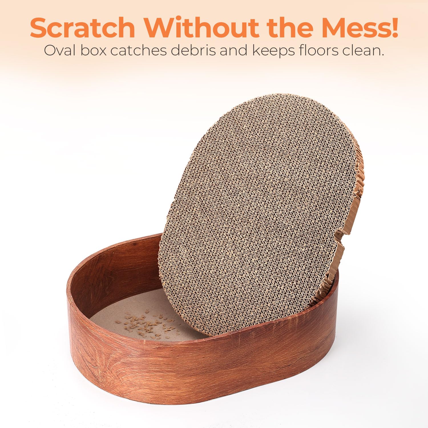 ComSaf spacious oval scratch bed invites lounging, stretching, and relaxed scratching