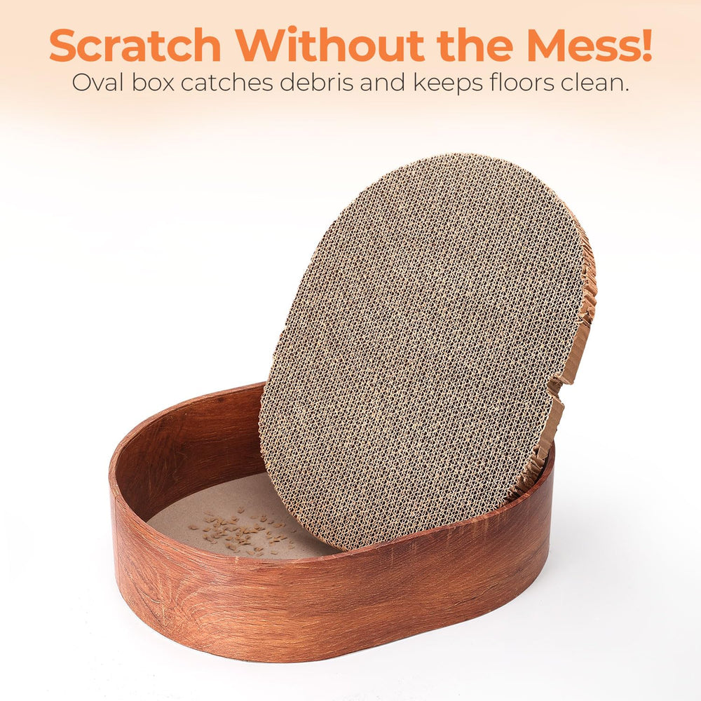 ComSaf spacious oval scratch bed invites lounging, stretching, and relaxed scratching