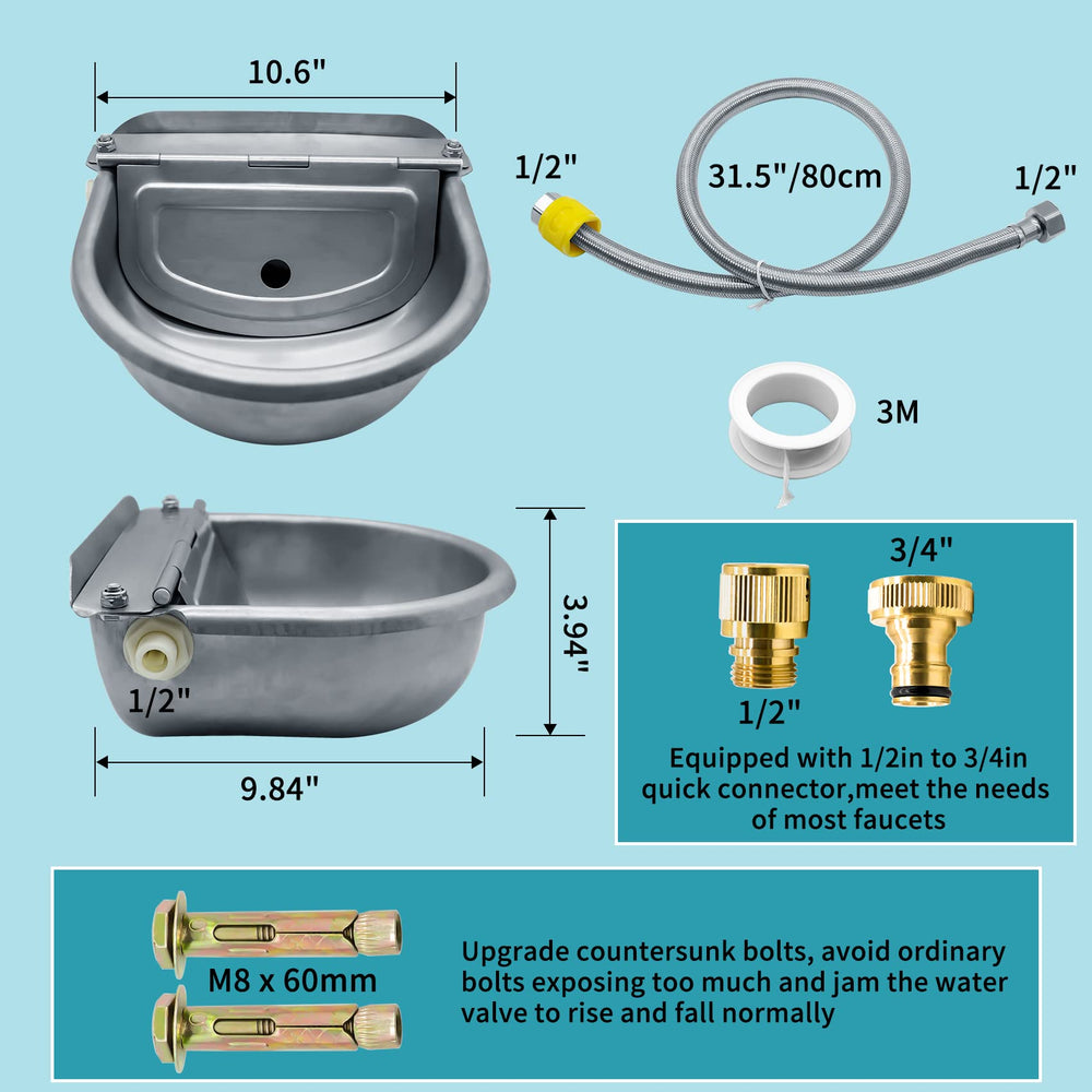 COMVIEE water bowl with float valves, prevents overflow while animals drink.