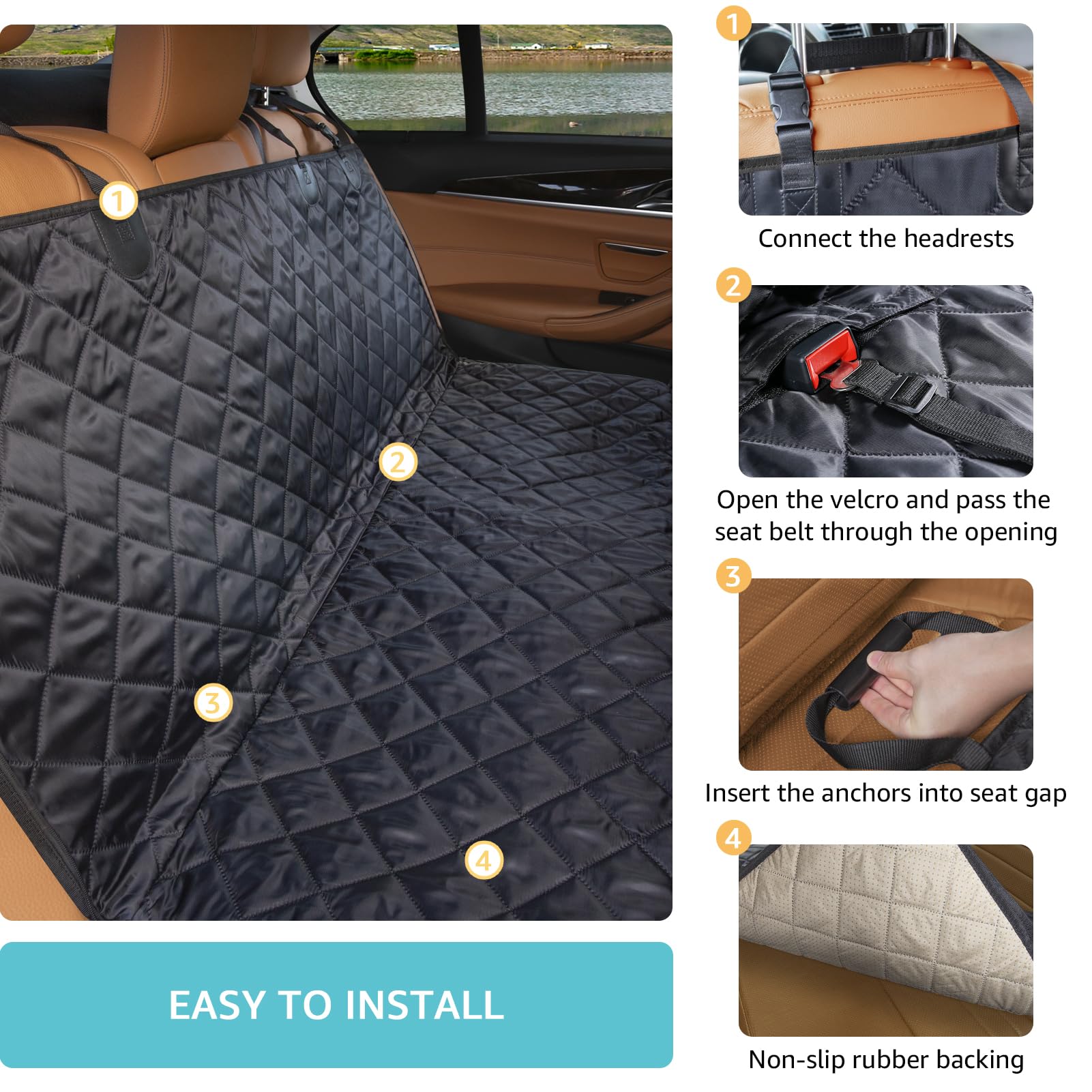 Comwish non-slip back seat cover keeps dogs in place for safer braking