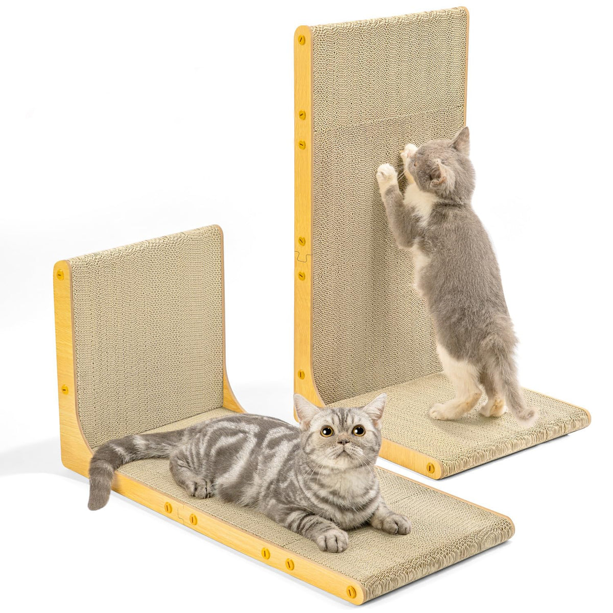 Conlun cardboard cat scratcher, 23-inch L-shape wall mount, durable scratching surface.