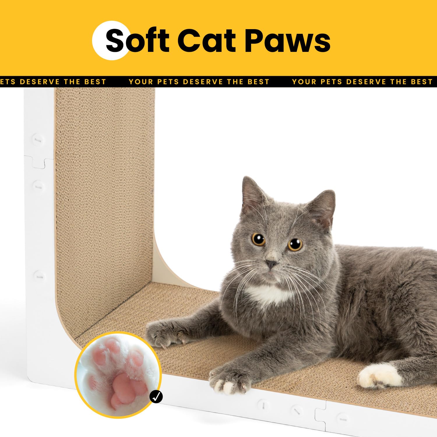 Conlun Cardboard Cat Scratcher L-shape mount details for easy installation.