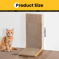 Conlun vertical scratching board in wood grain highlights space-saving, versatile placement.