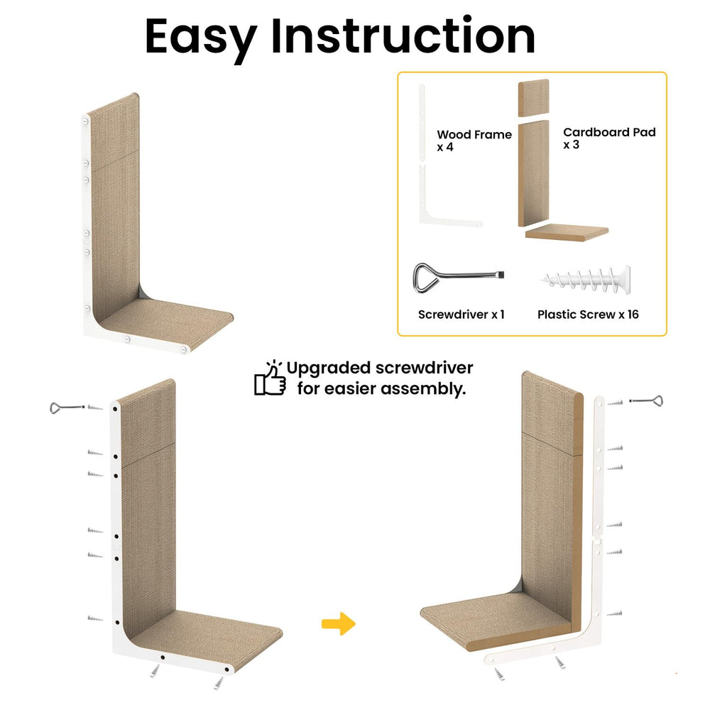 Conlun Cardboard Cat Scratcher wall-mount hardware pack included for secure setup.