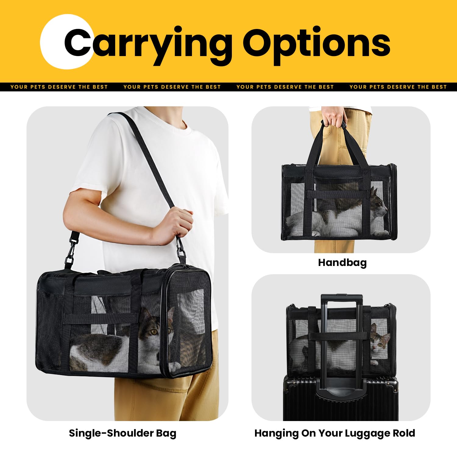 Conlun carrier side pocket highlights handy storage for treats and leashes