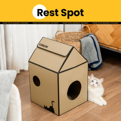 Conlun casa-gato-carton-con-catnip, activa juego y curiosidad del minino