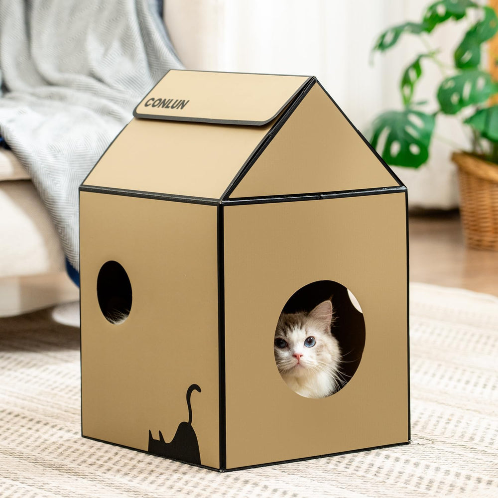 Conlun casa-gato-carton-diseno-minimalista, se integra a la decoración del hogar