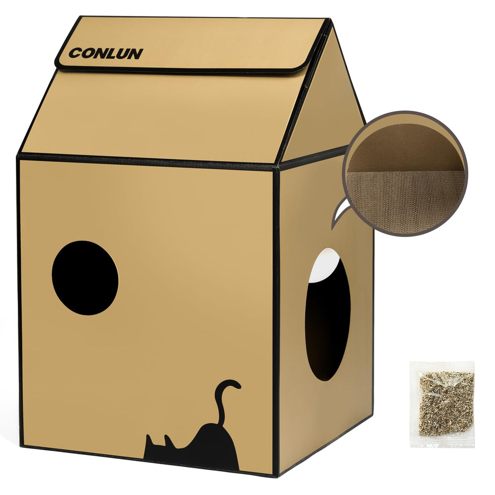 Conlun casa-gato-carton-ensamble-facil, montaje en minutos para disfrutar