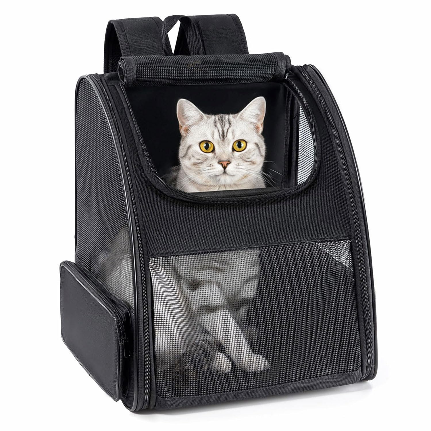 Conlun cat backpack with 3-side mesh windows delivers breathable airflow and pet visibility.