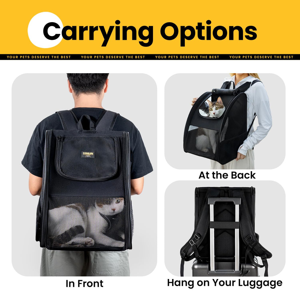 Conlun cat backpack foldable form simplifies storage at home or hotel.
