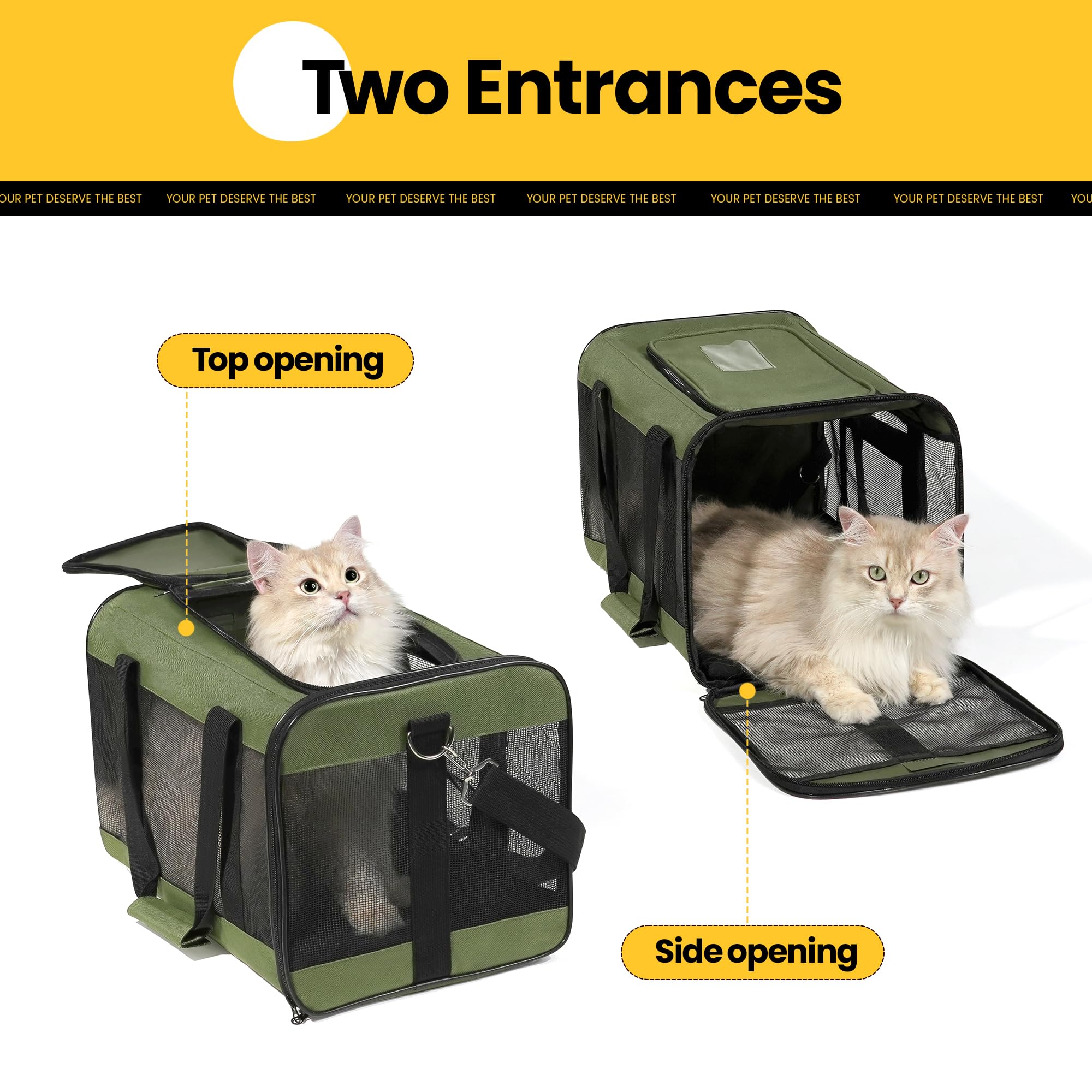 Conlun Cat Carrier external pockets store food and leashes.