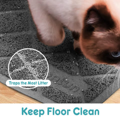 Conlun cat litter mat paw-trap closeup shows cushioned PVC surface gentle on paws and reduces digging.
