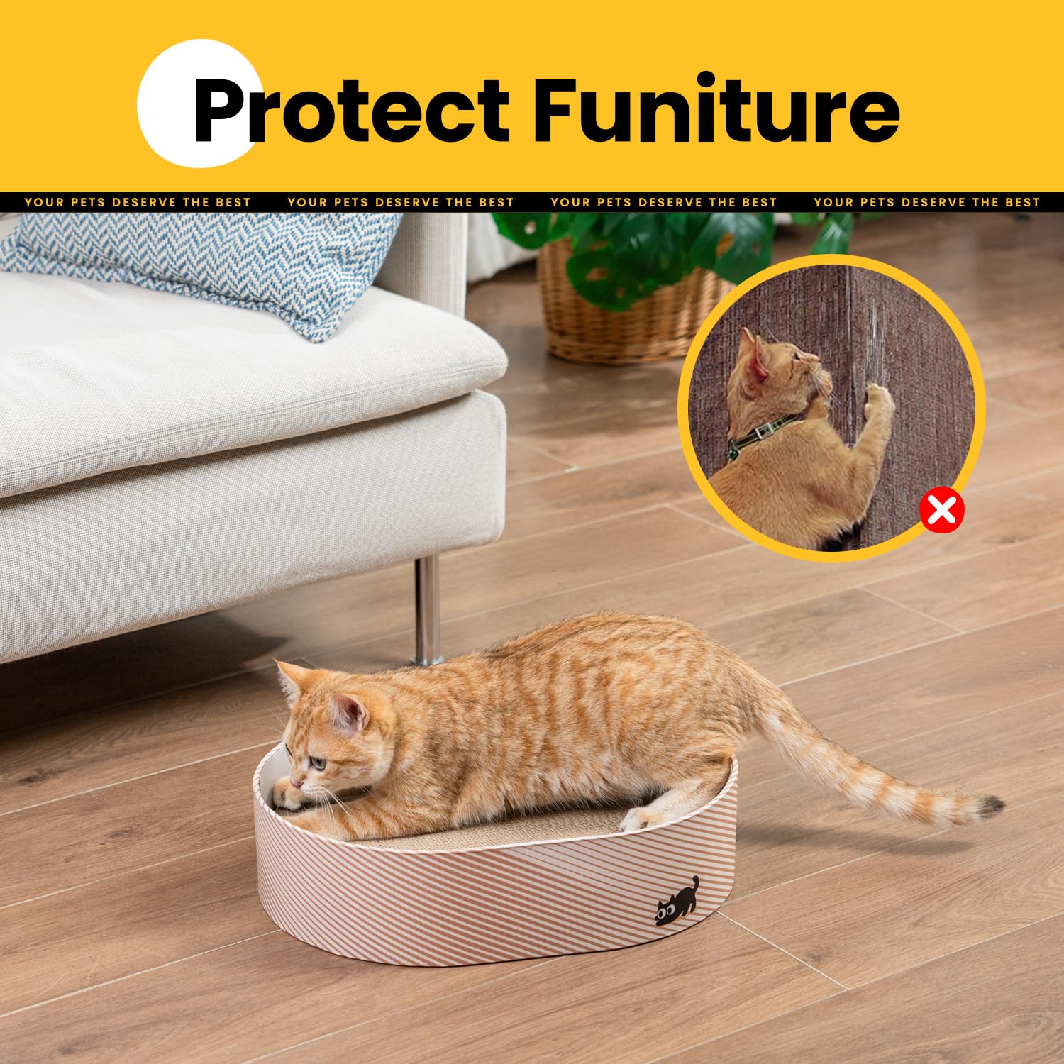 Conlun cat-scratcher-box-dimension-view shows 16x12x4 inches for roomy indoors.