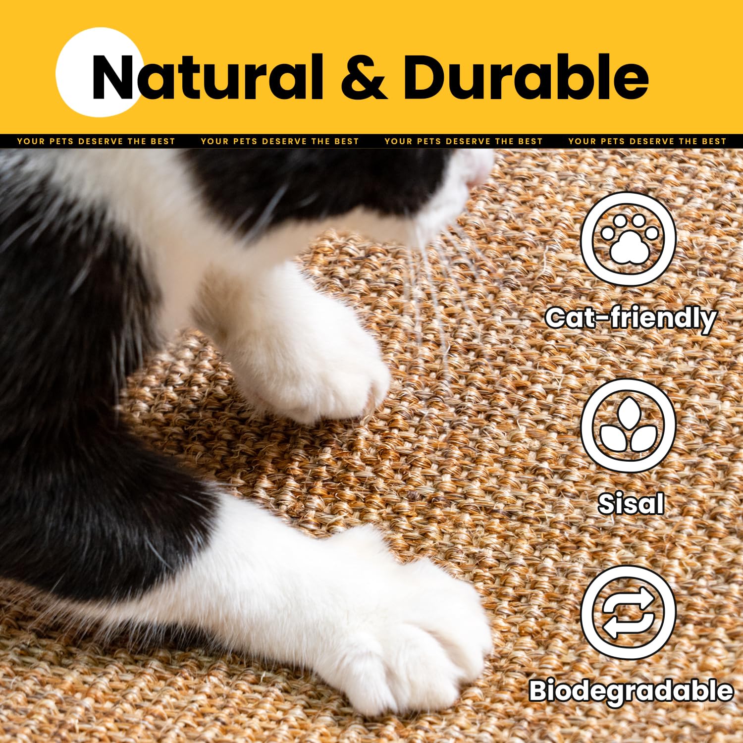 Conlun Cat Scratcher Mat close-up shows natural sisal fibers safe for indoor cats.