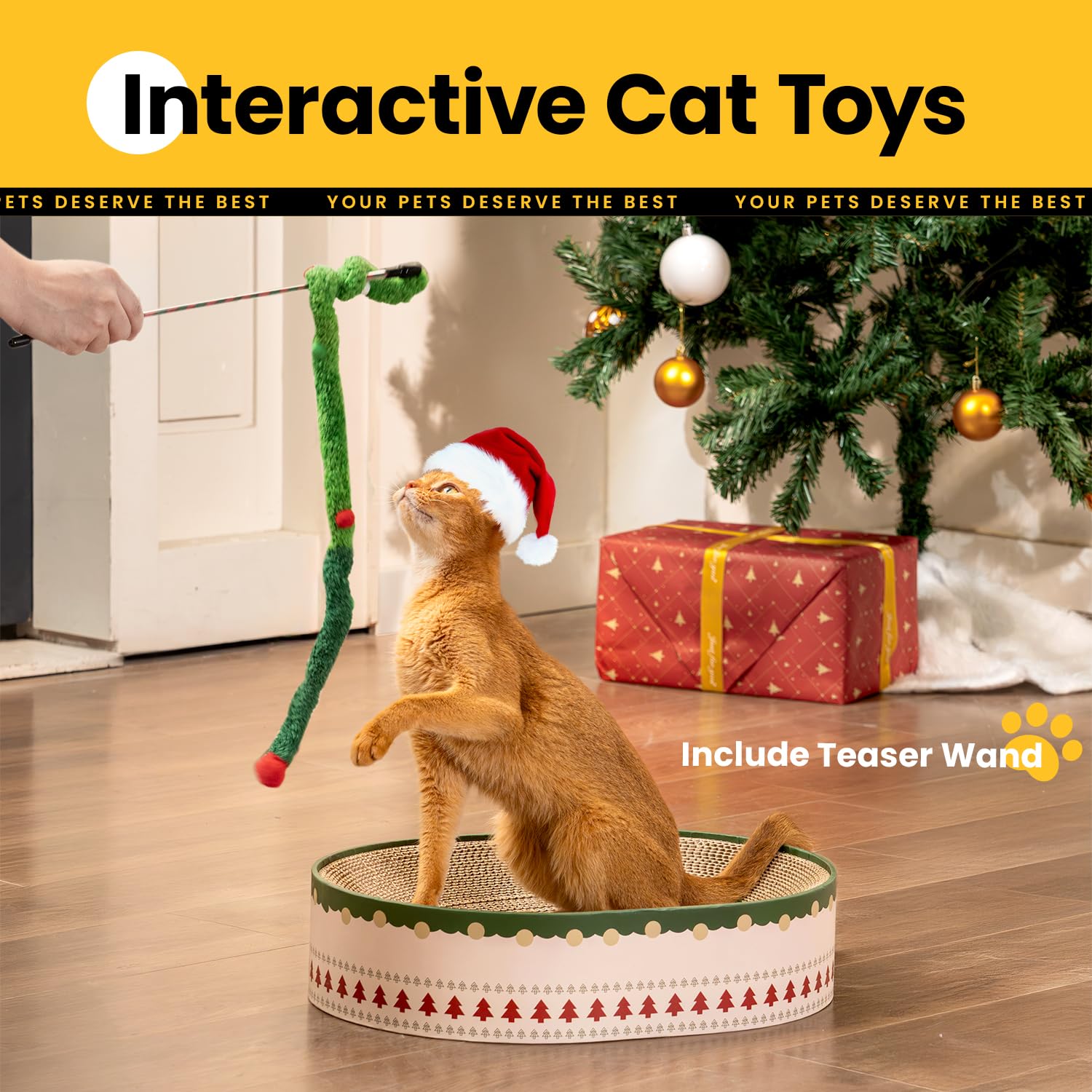 Conlun christmas-design-cat-scratcher showcases festive decor and playtime