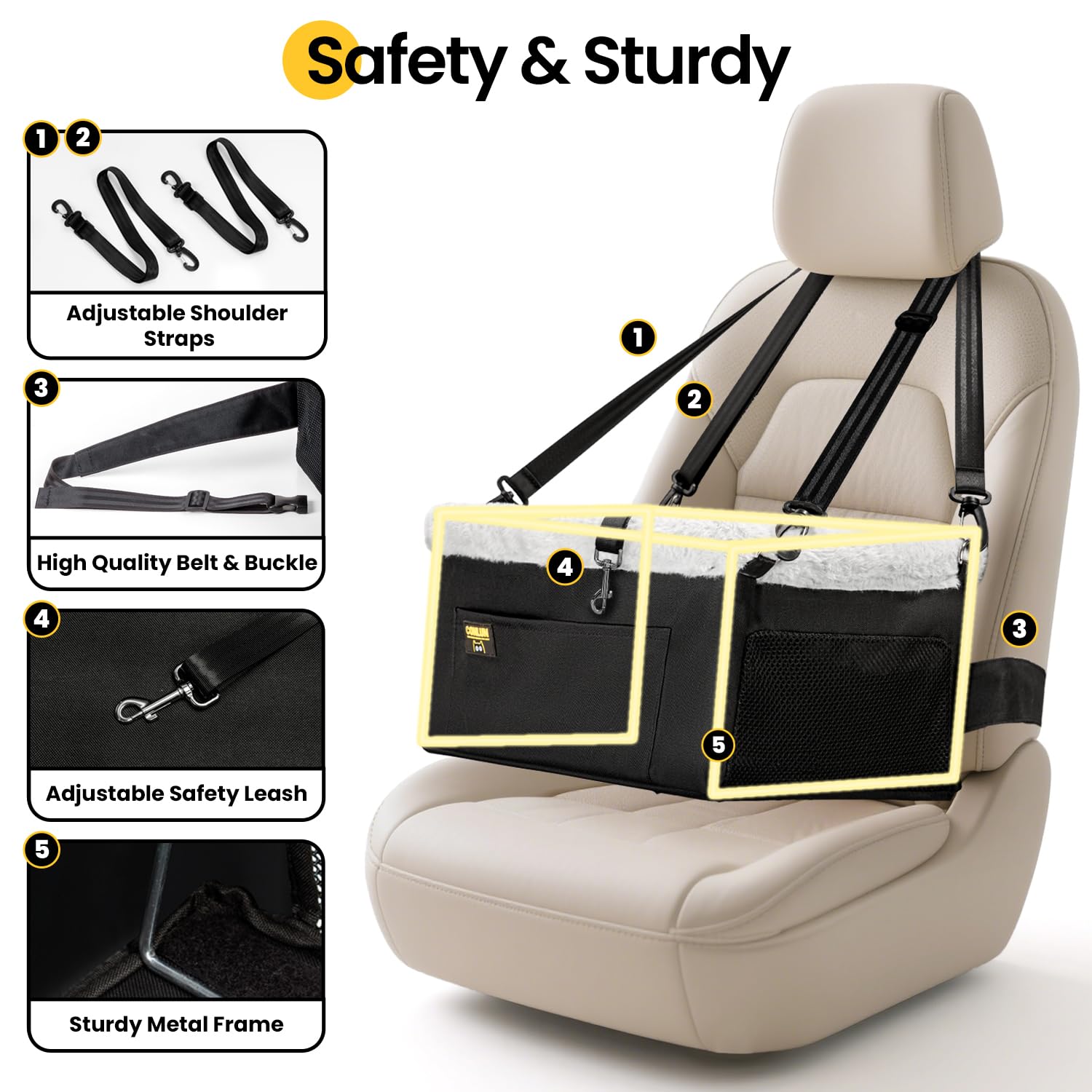 Conlun dog car seat booster includes cozy cushion with airflow through mesh sides.