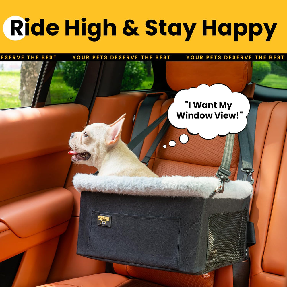 Conlun dog car seat booster fits small dogs under 20 lbs clearly.