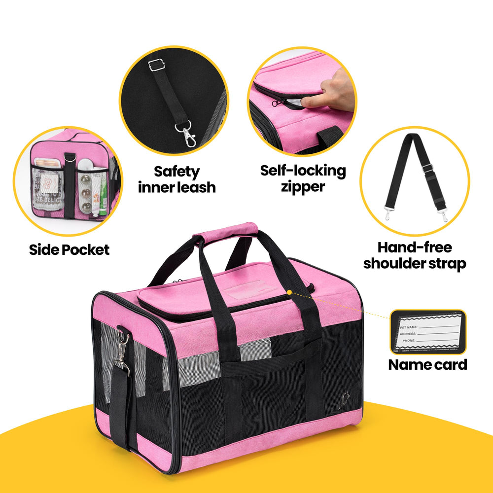 Conlun dog carrier soft sided breathable mesh windows provide visibility and reduce anxiety.
