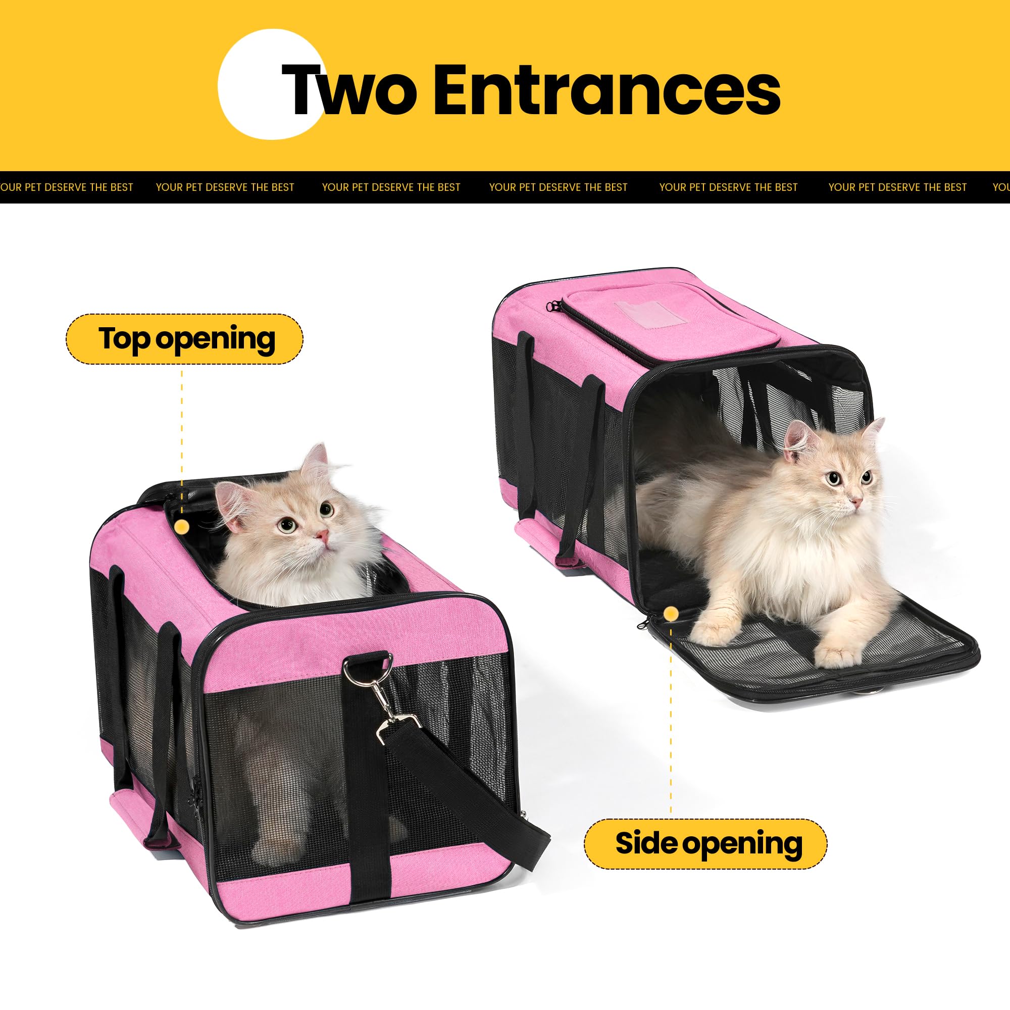 Conlun dog carrier soft sided open-top view enhances airflow and pet comfort on rides.