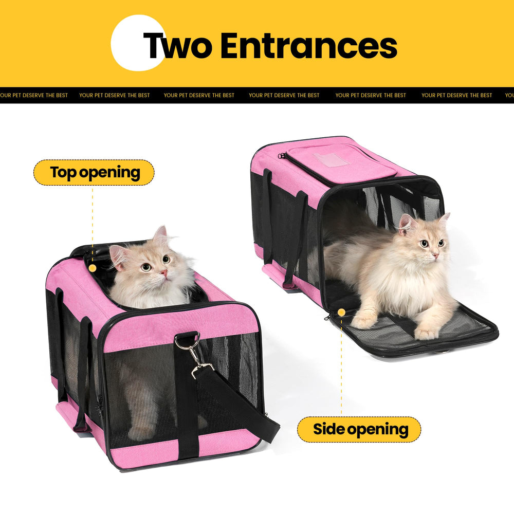 Conlun dog carrier soft sided open-top view enhances airflow and pet comfort on rides.