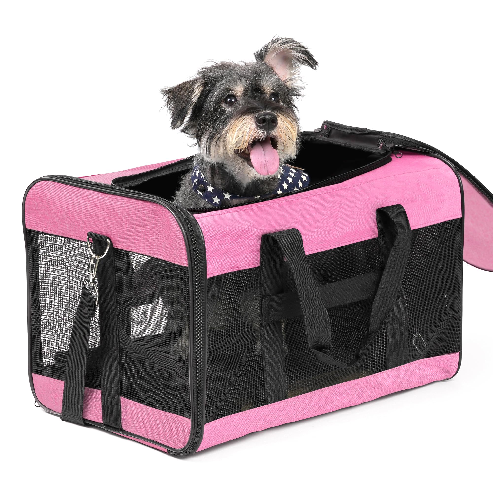 Conlun dog carrier soft sided top view shows safe, breathable travel for pets.