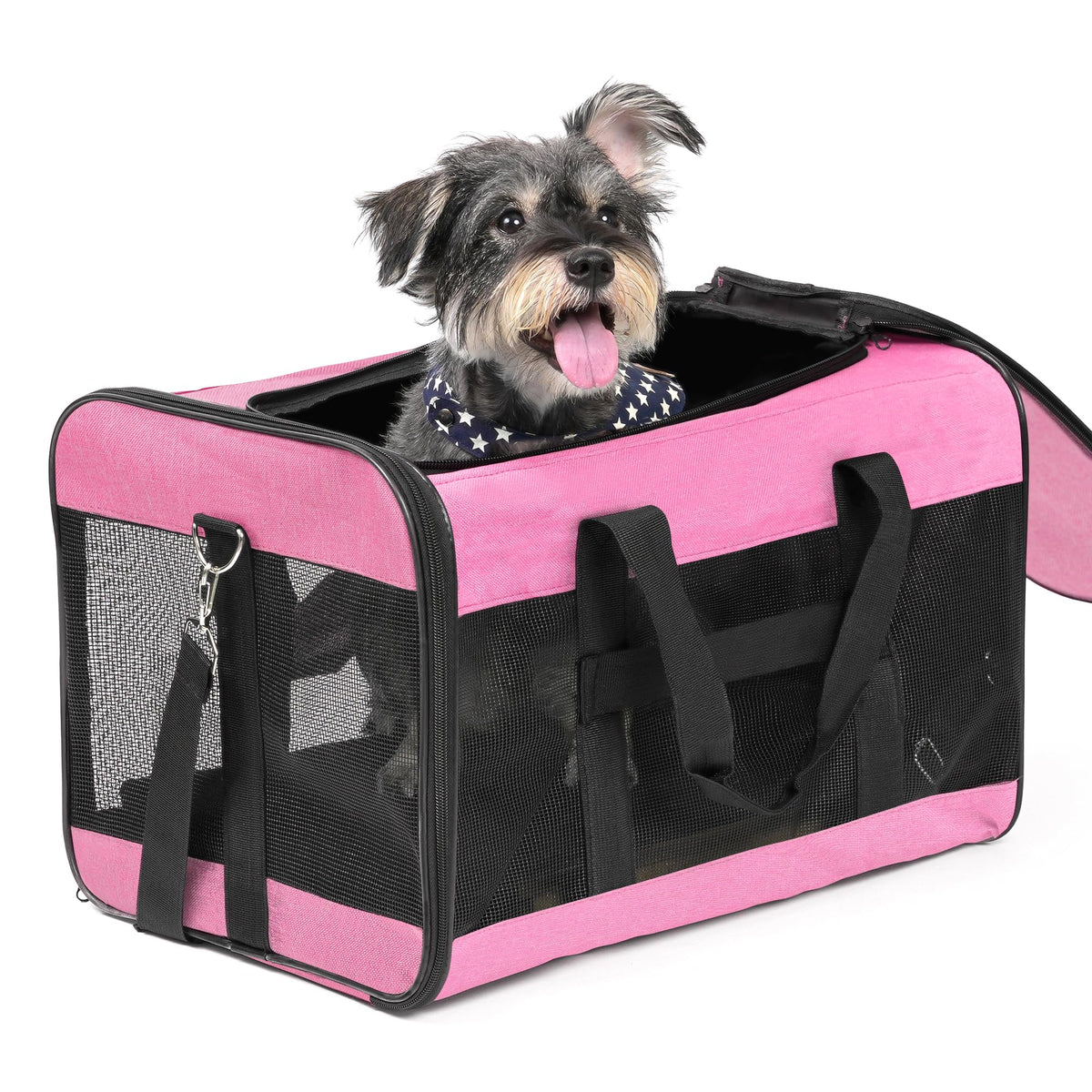 Conlun dog carrier soft sided top view shows safe, breathable travel for pets.