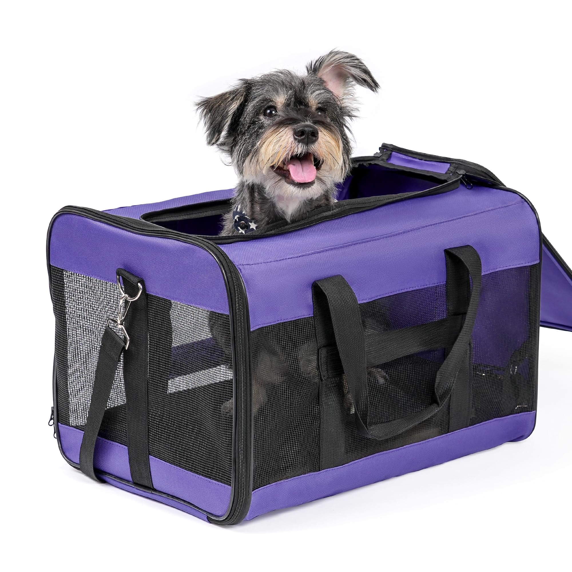 Conlun soft-sided dog carrier top view for easy car travel with pets.