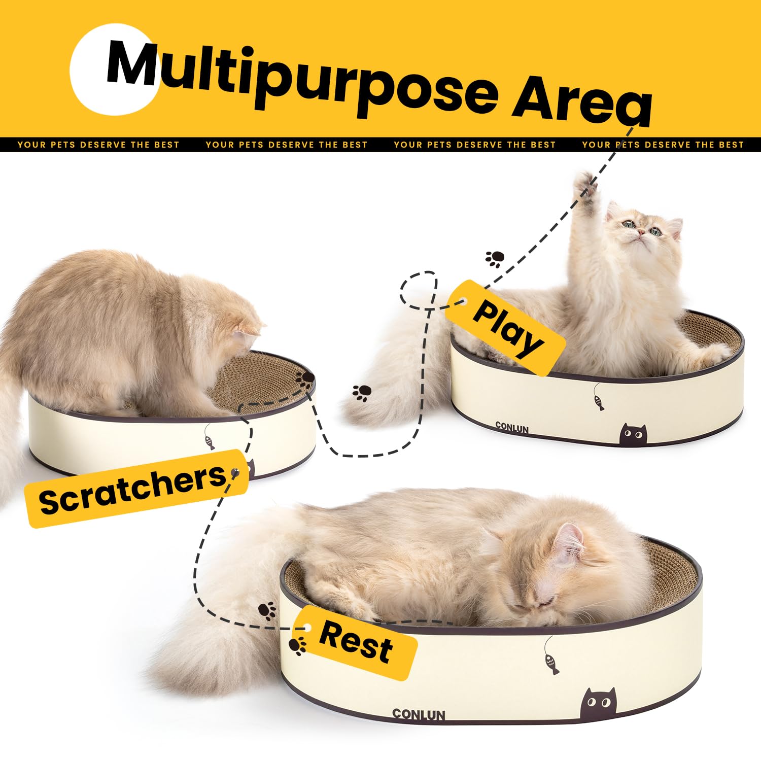 Conlun Oval Cat Scratcher Bed ivory side view protects furniture while lounging.