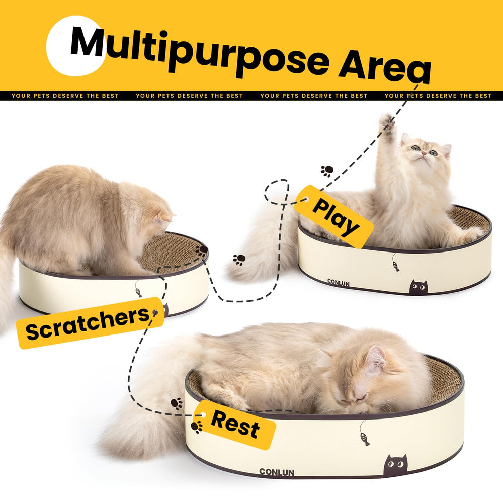 Conlun Oval Cat Scratcher Bed ivory side view protects furniture while lounging.