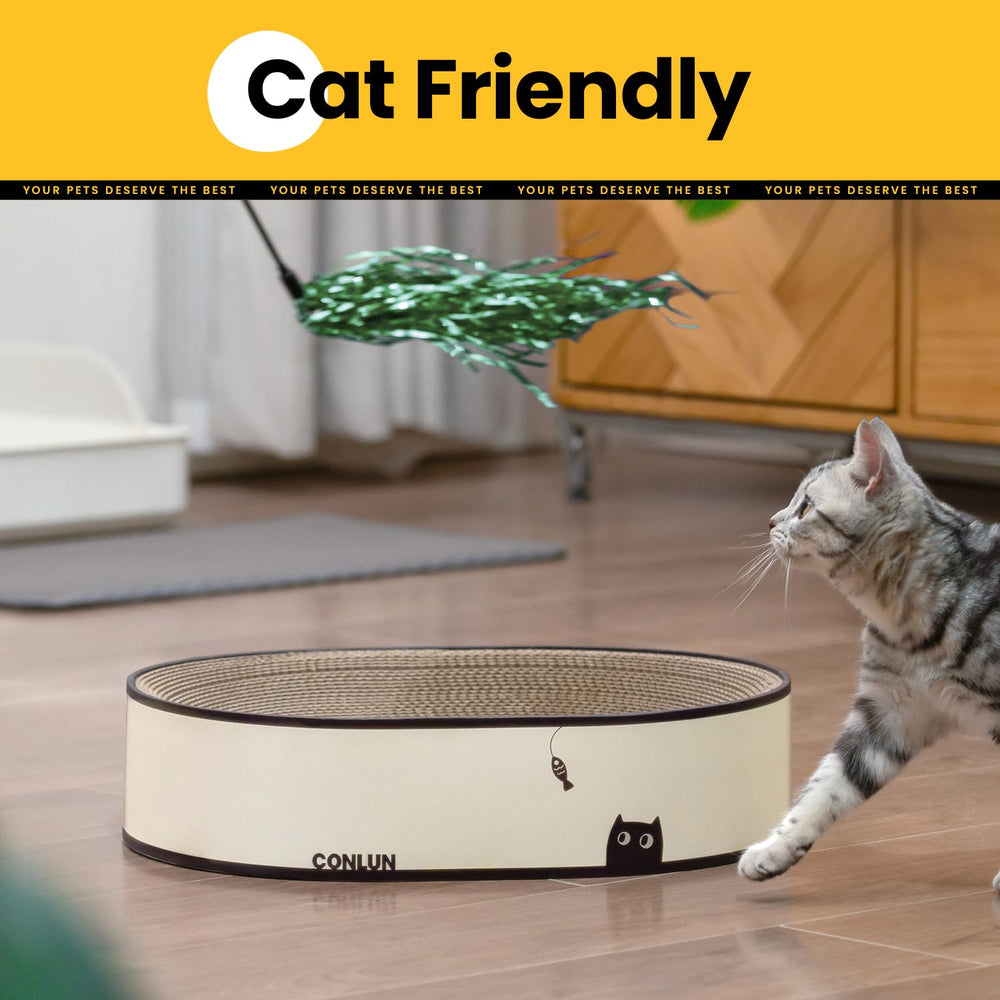 Conlun Oval Cat Scratcher Bed natural cardboard material signals eco-friendly playtime.