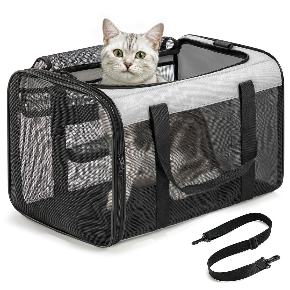 Conlun soft-sided cat carrier exterior front view, convenient for in-cabin travel