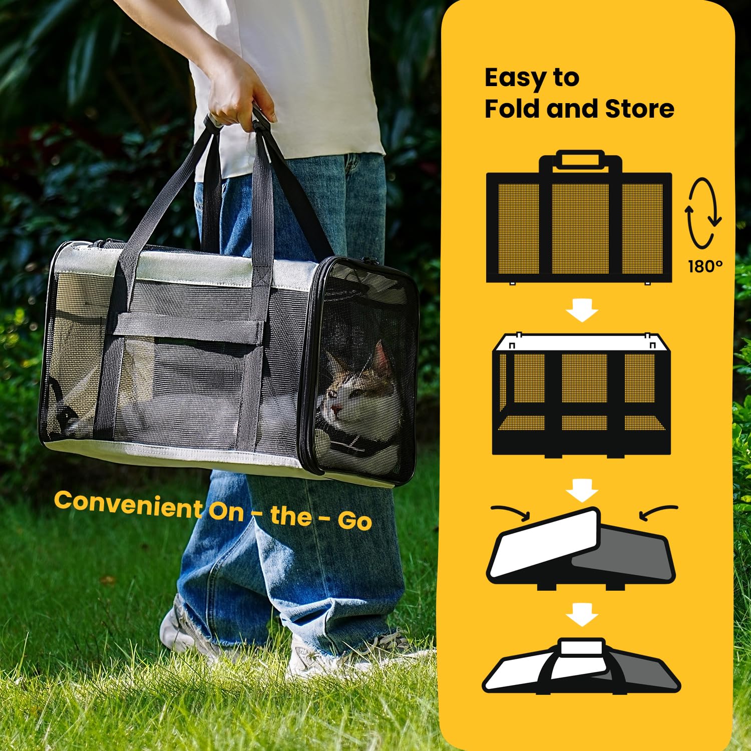 Conlun soft-sided cat carrier inner safety leash attachment keeps pets secure
