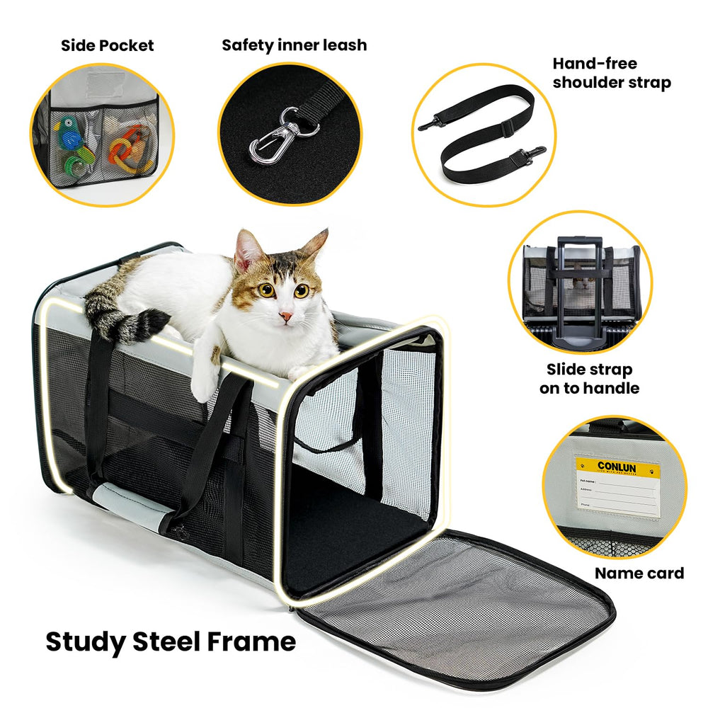Conlun soft-sided cat carrier spacious interior accommodates cats up to 15 lb