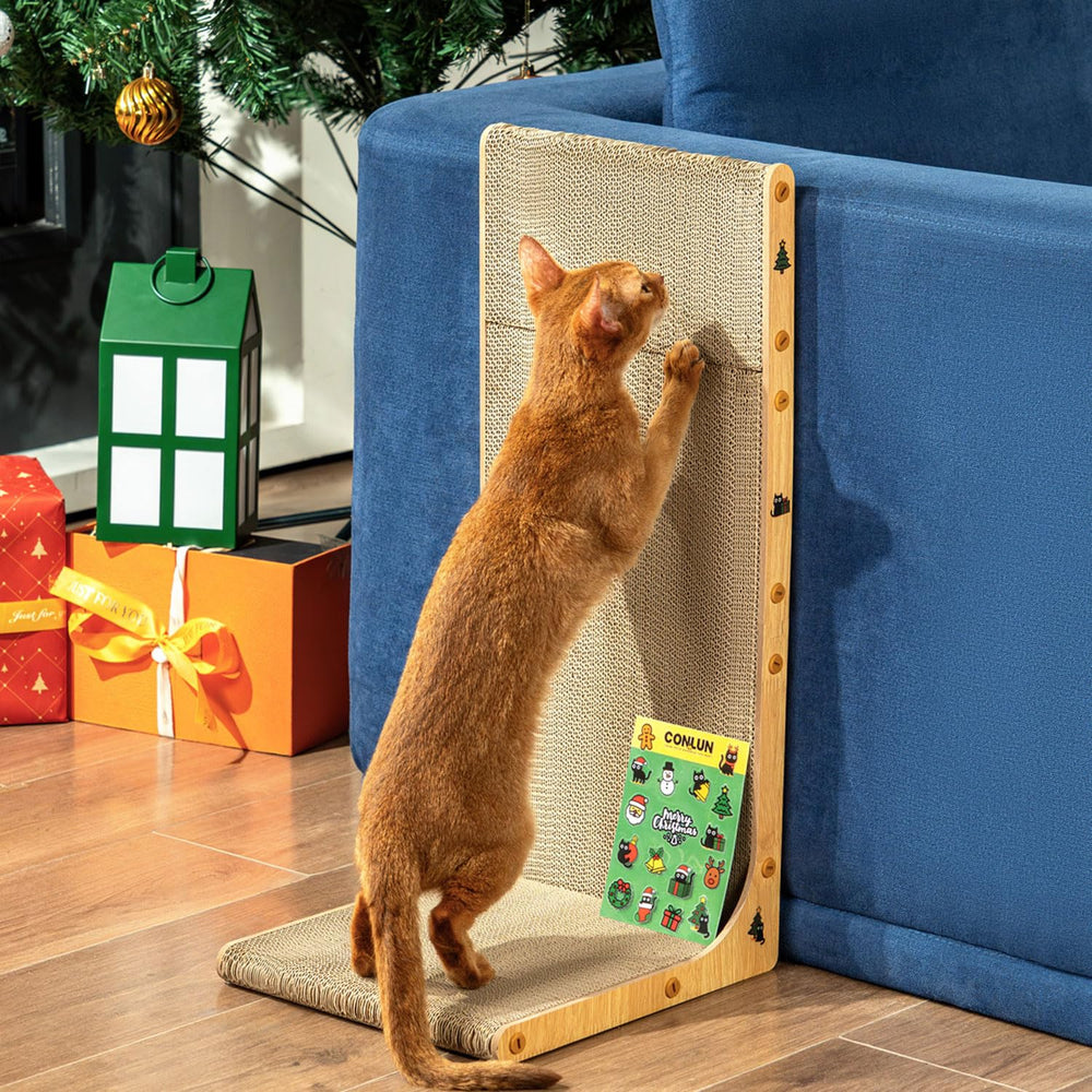 Conlun wall-mounted 23inch cat scratcher showcases furniture protection and vertical scratching convenience.