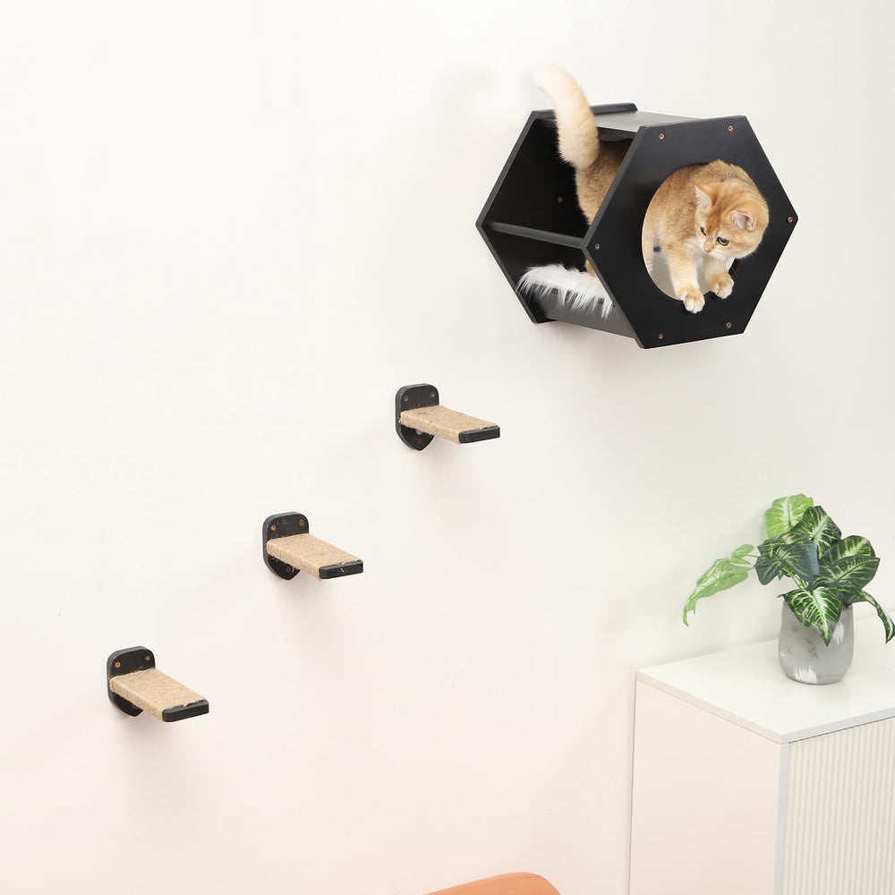 COOLEX cat shelf with 3-step ladder emphasizes indoor climbing fun and exercise