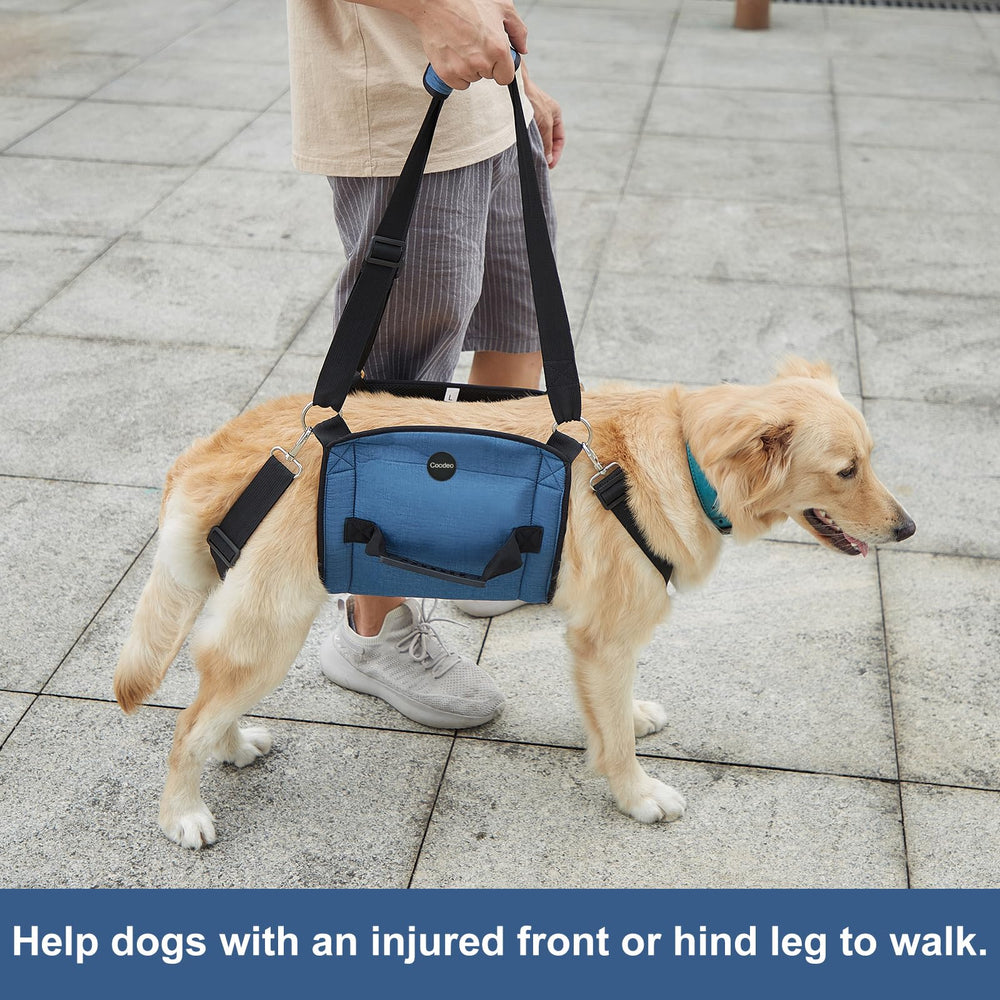 COODEO Dog Carry Sling stair-use blue aids climbs and transitions.
